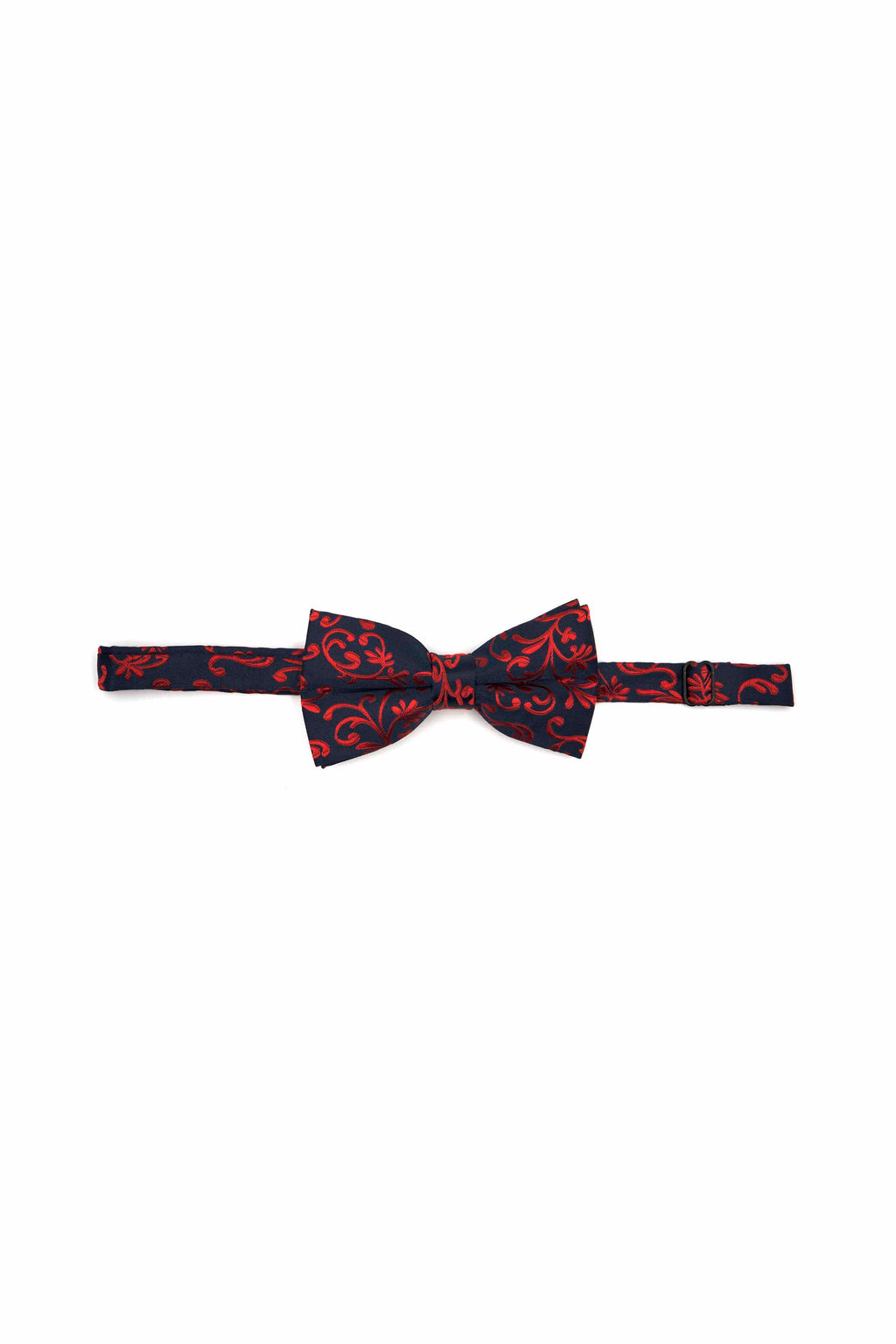 Dark Navy Bow Tie with Maroon Floral Motif