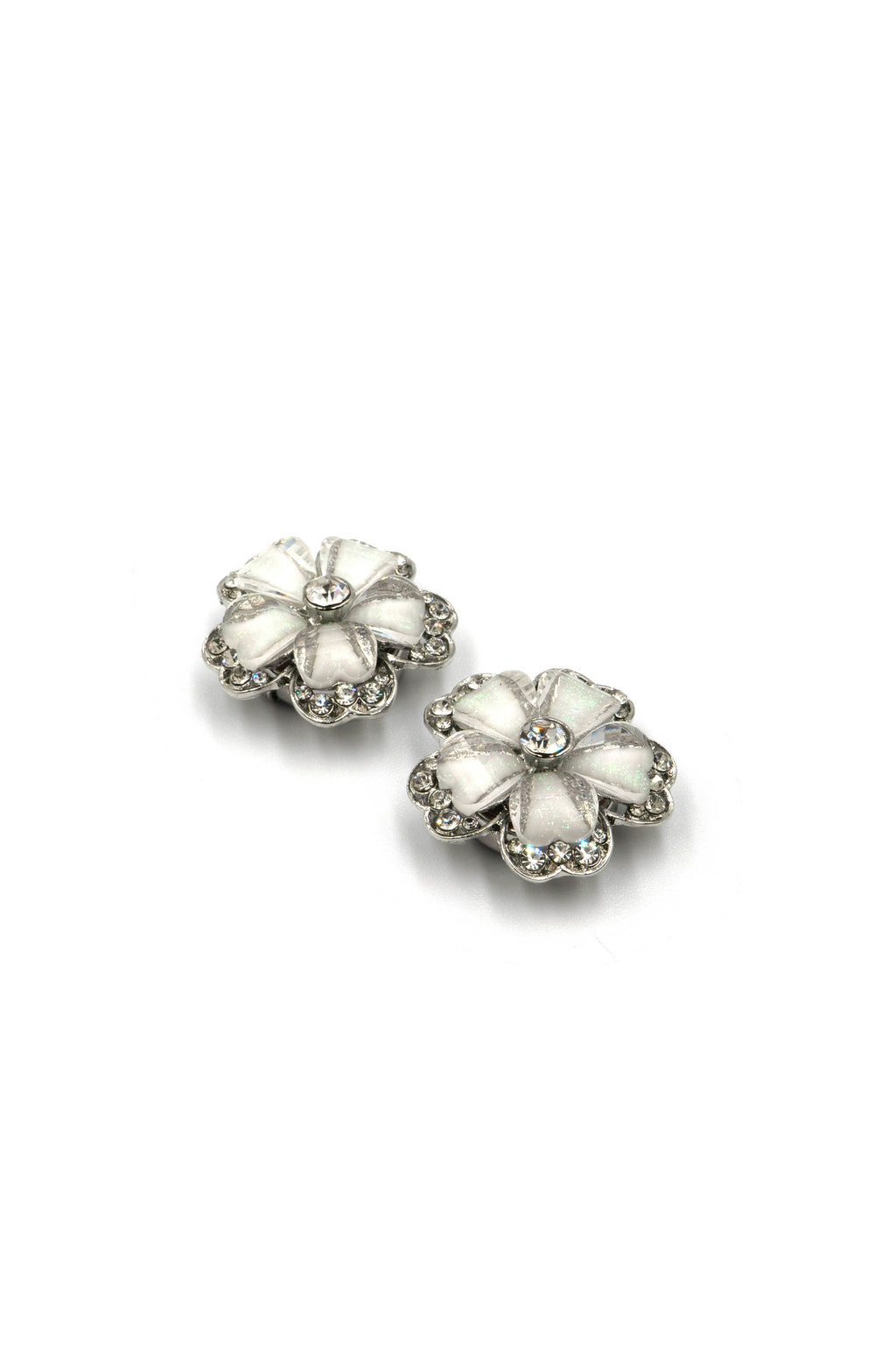 Silver White Flower Button Cover