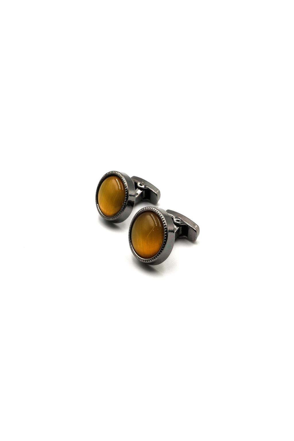 Round Gunmetal Cufflinks with Dark Orange Onyx