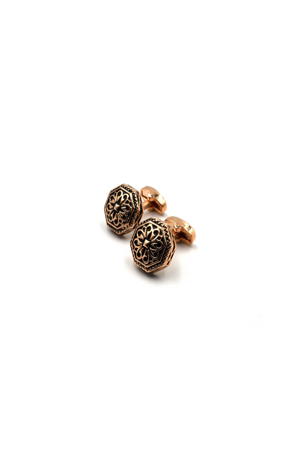 Round Cufflinks in Rose Gold with Intricate Motif Detailing