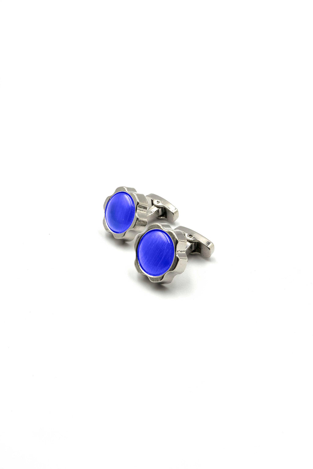 Cogwheel Shaped Silver Cufflinks with Blue Onyx