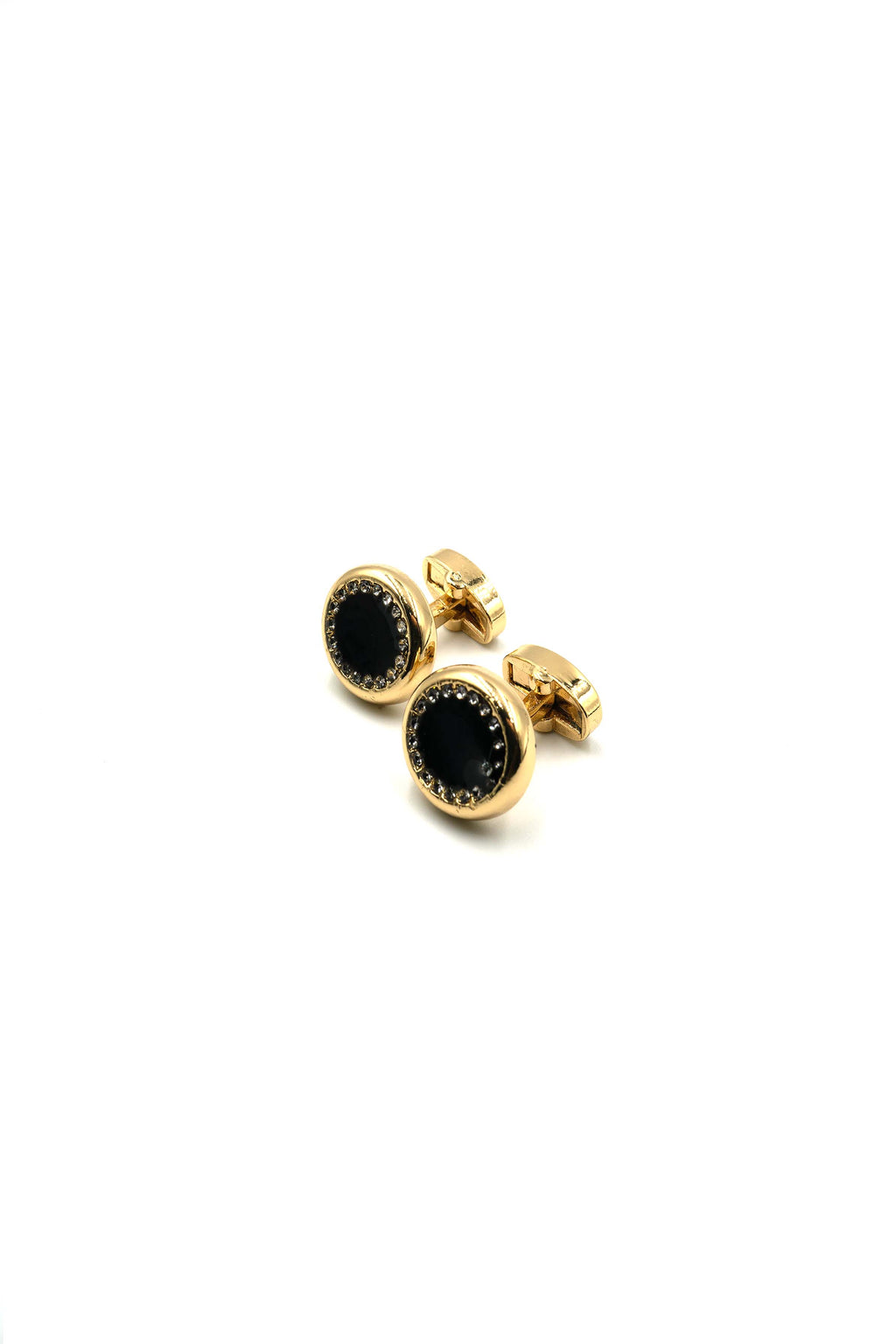 Gold Oval Cufflinks with Black Onyx and Diamante