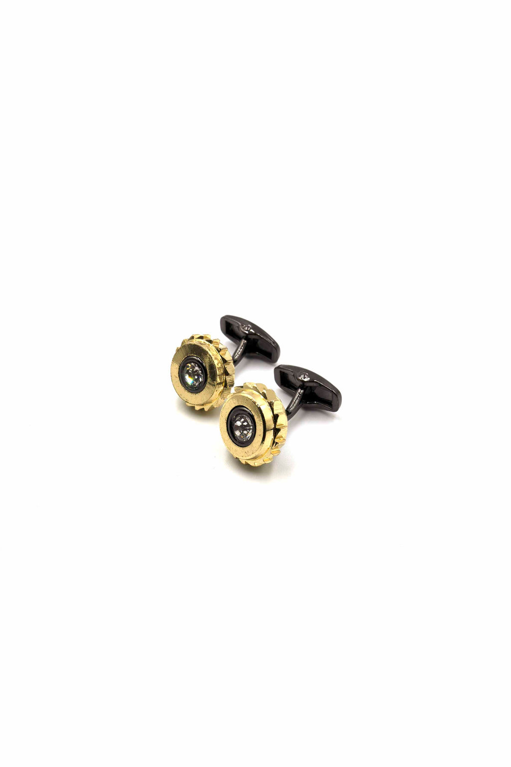 Gold Black Gear Shaped Round Cufflinks