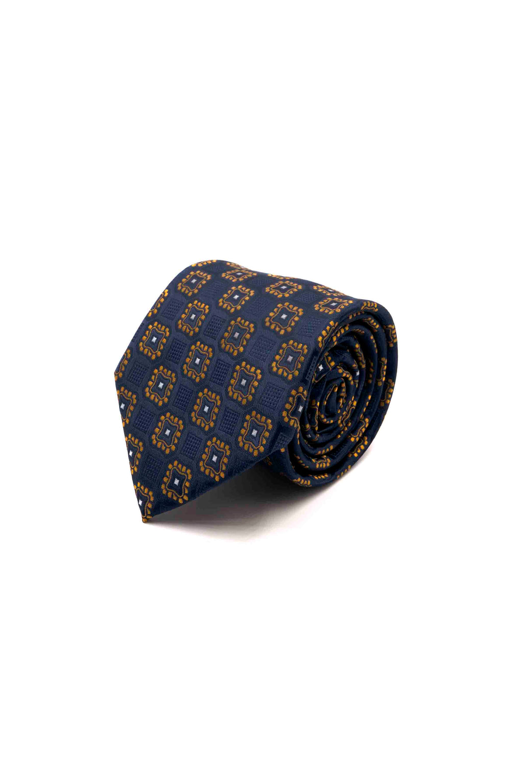 Dark Navy Necktie with Orange Floral Motifs