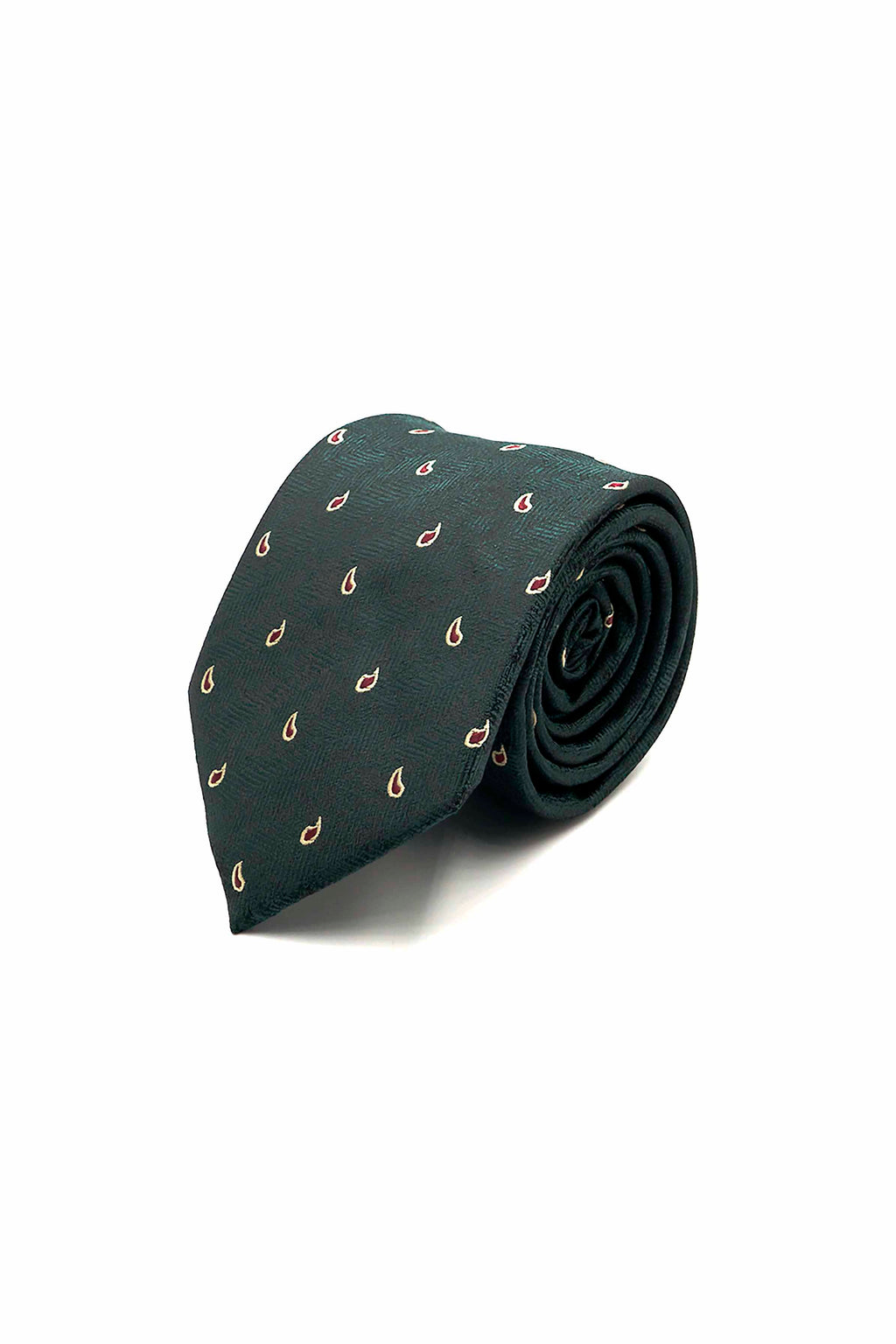 Dark Green Necktie with Maroon Droplet Pattern