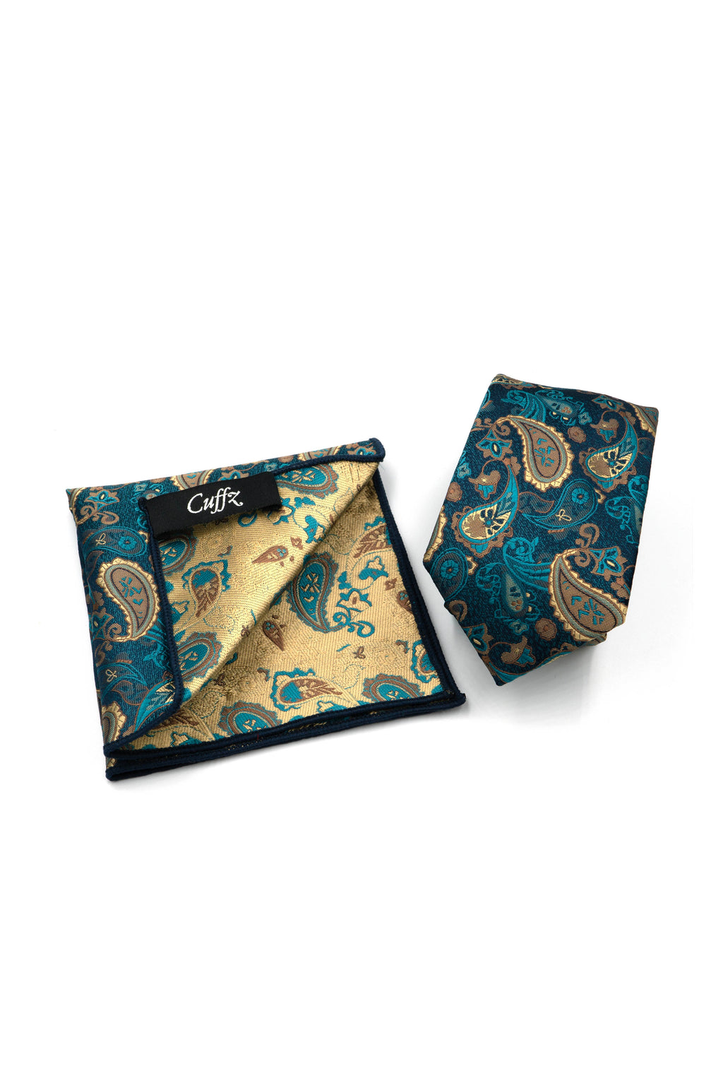 Turquoise Paisley Necktie and Pocket Square Set
