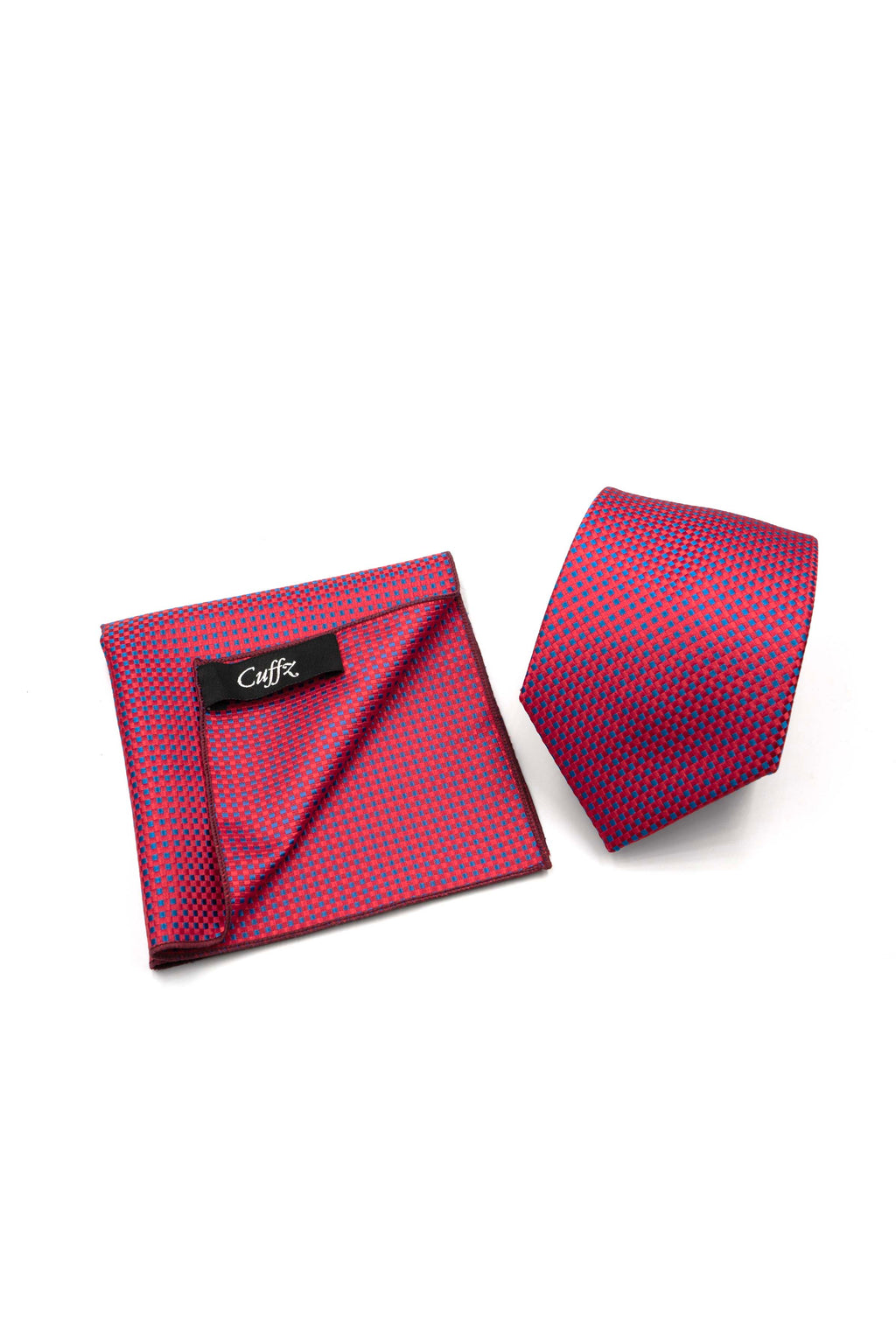 Red with Blue Micro Dots Necktie and Pocket Square