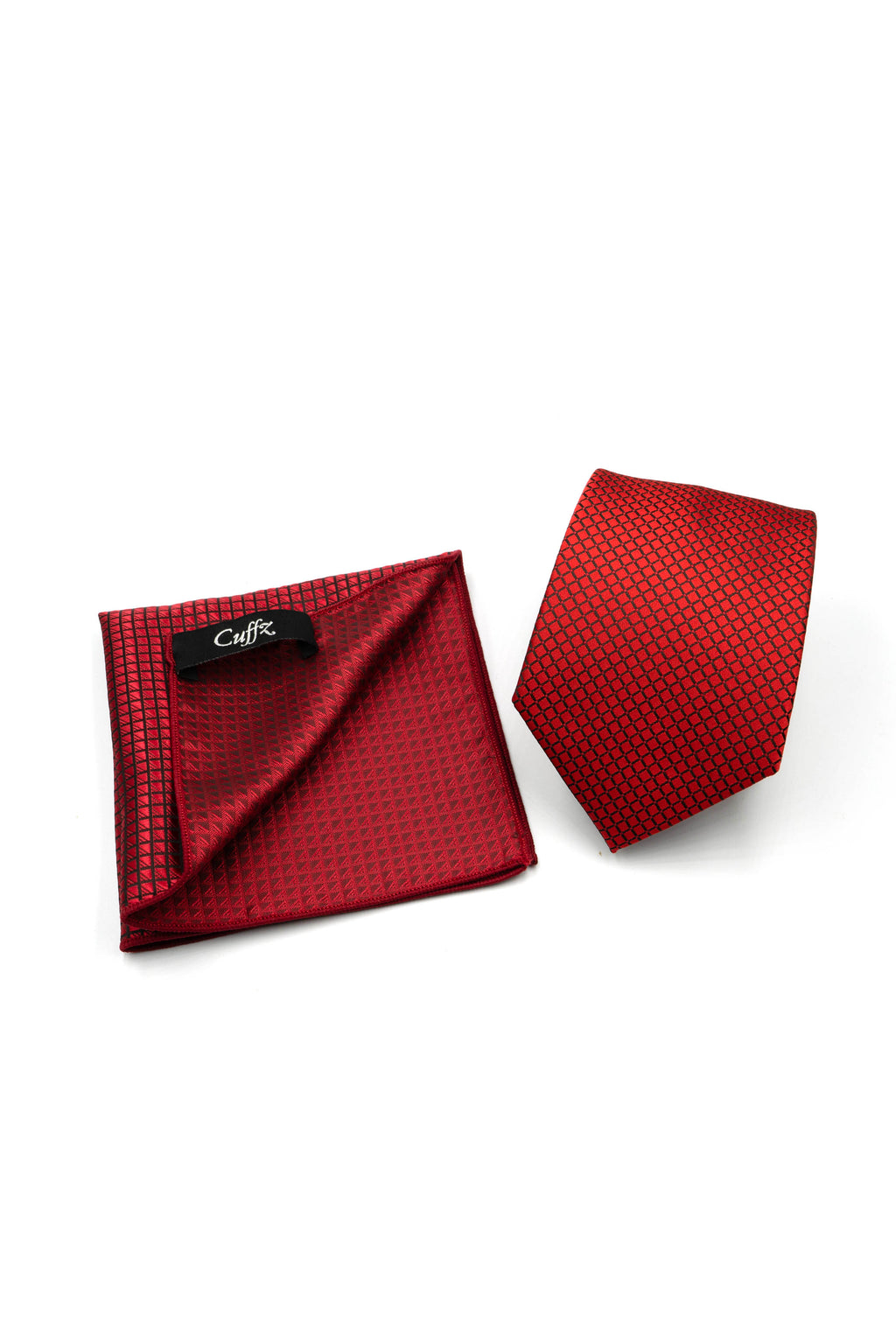 Red Micro Checks Necktie and Pocket Square Set