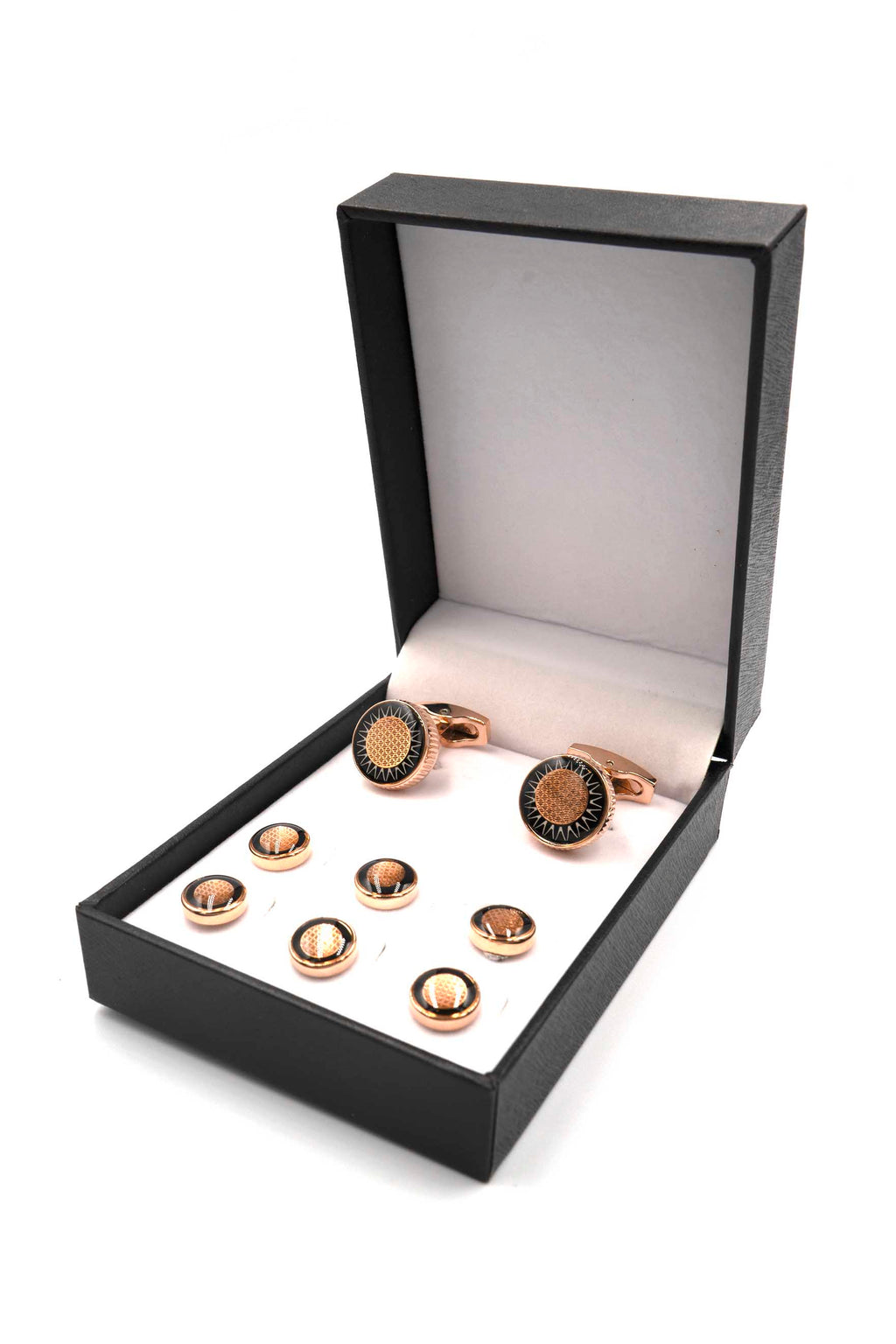 Round Globe Rose Gold Cufflink and Stud Set