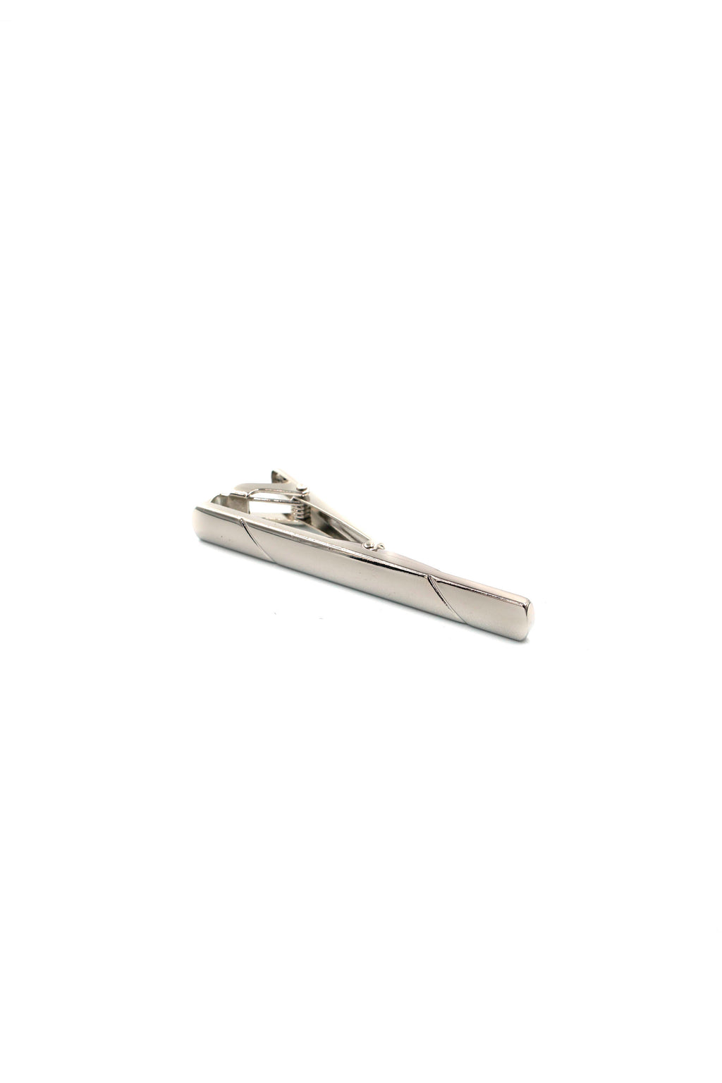 Classic Dual Striped Silver Hinged Tie Clip