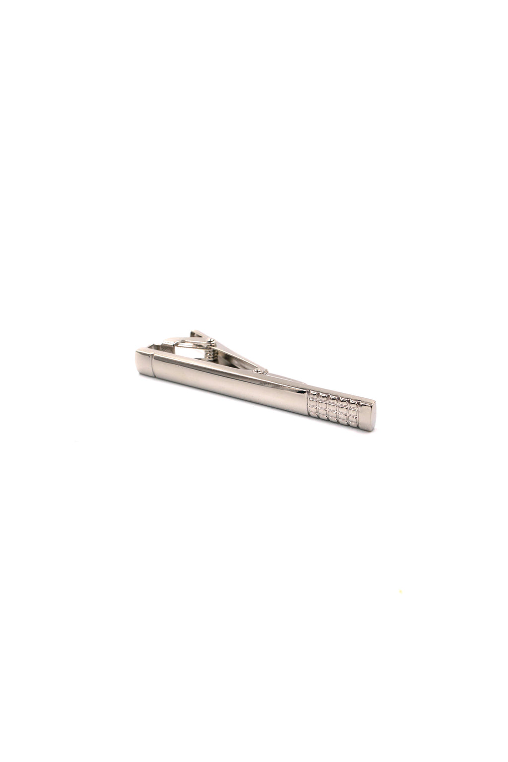 Classic Silver Tie Clip with Square Etched Pattern