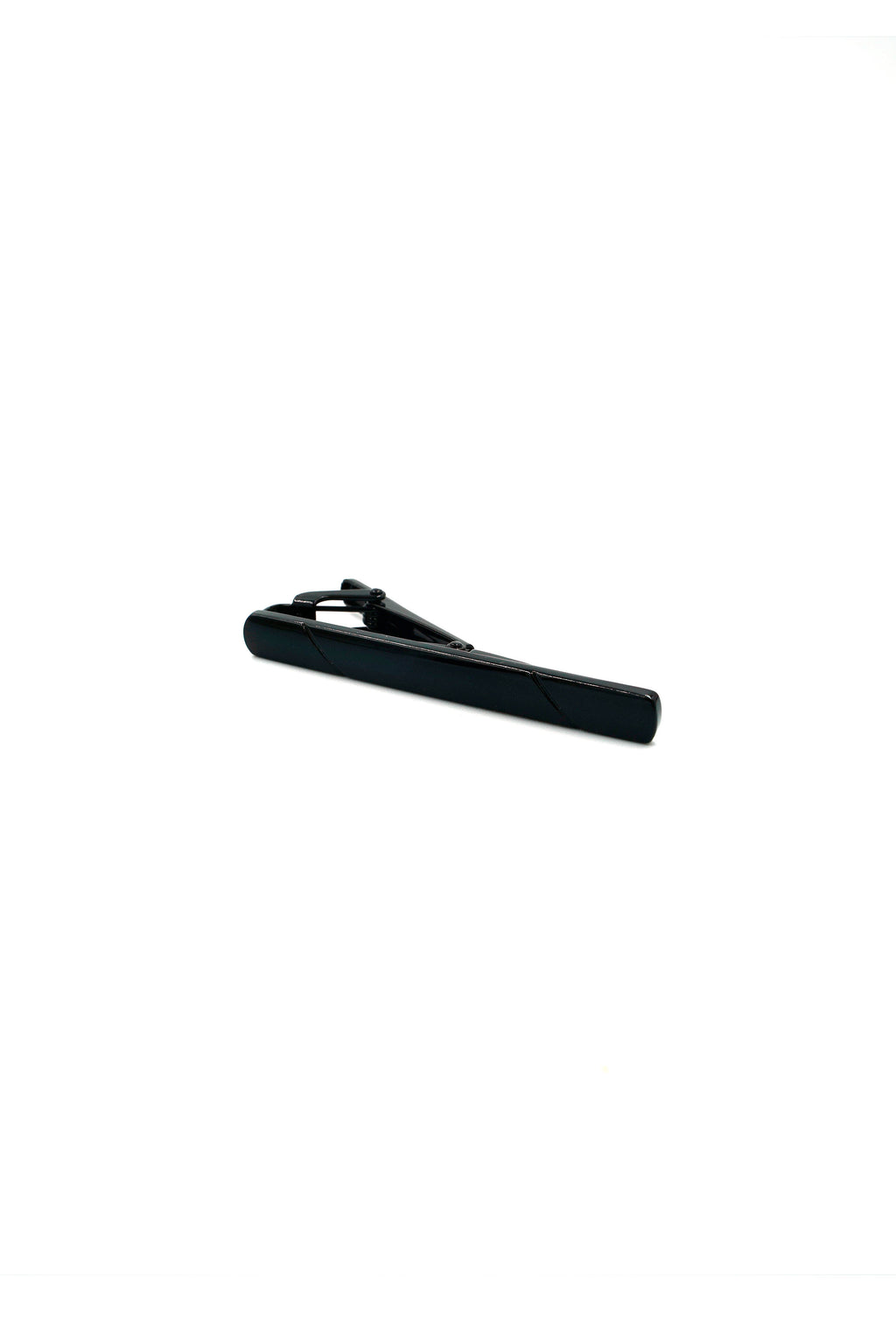 Solid Black Tie Clip with Etched Stripes