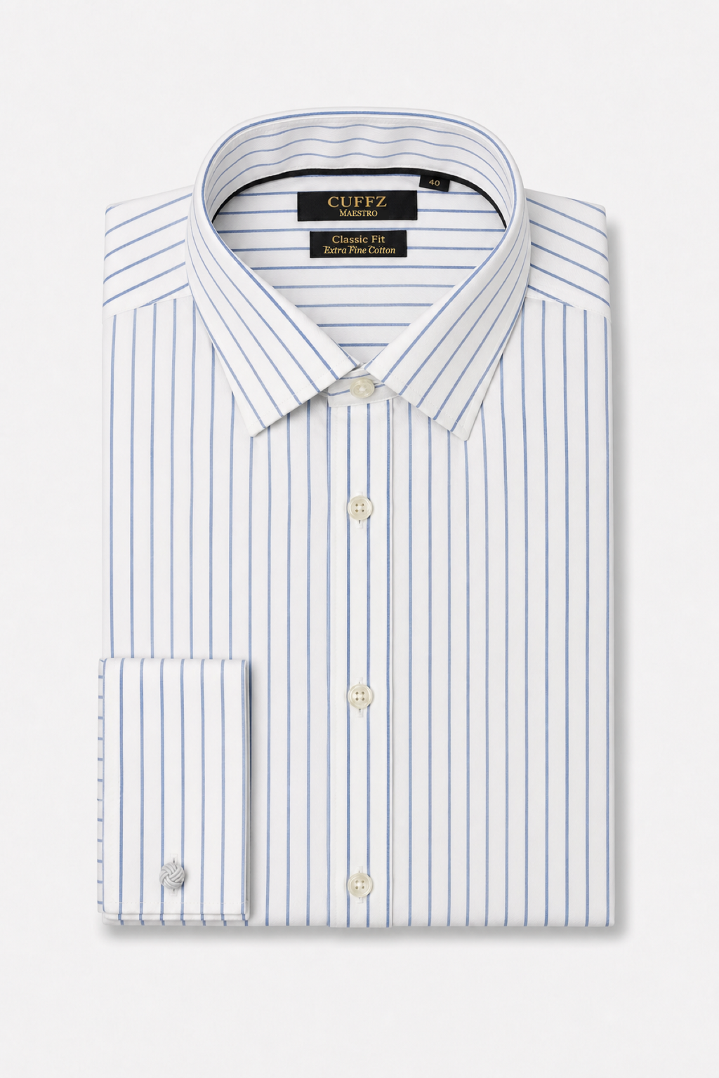 Blue Stripe French Cuffs Dress Shirt in Egyptian Giza Cotton