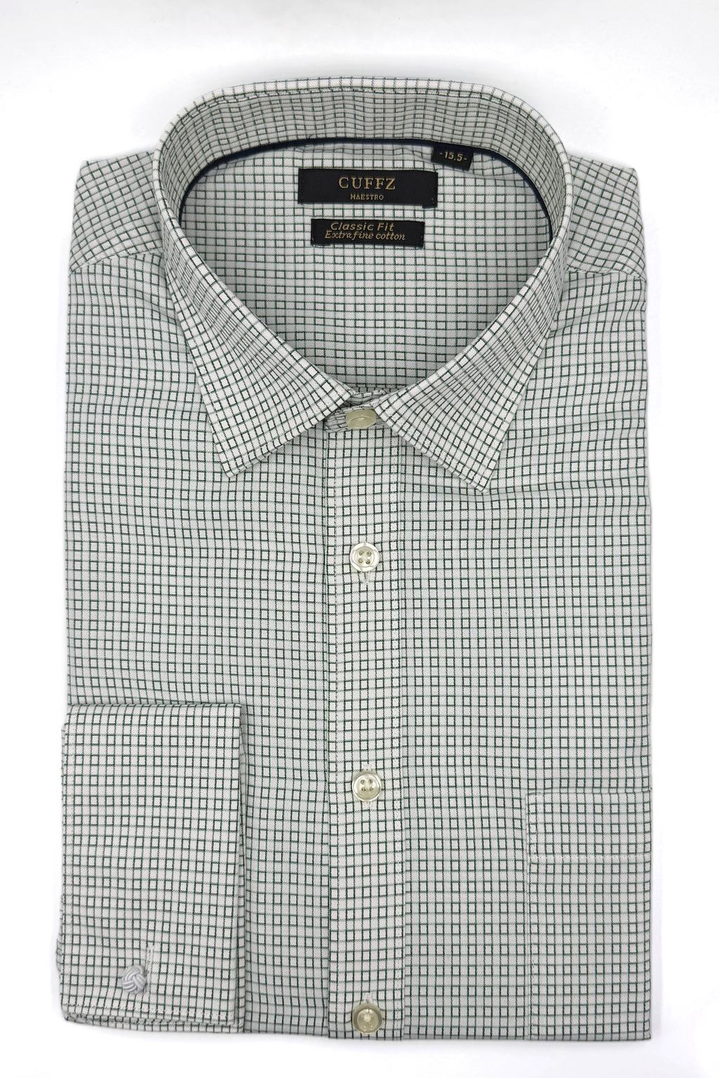 Green White Graph Check French Cuffs Shirt