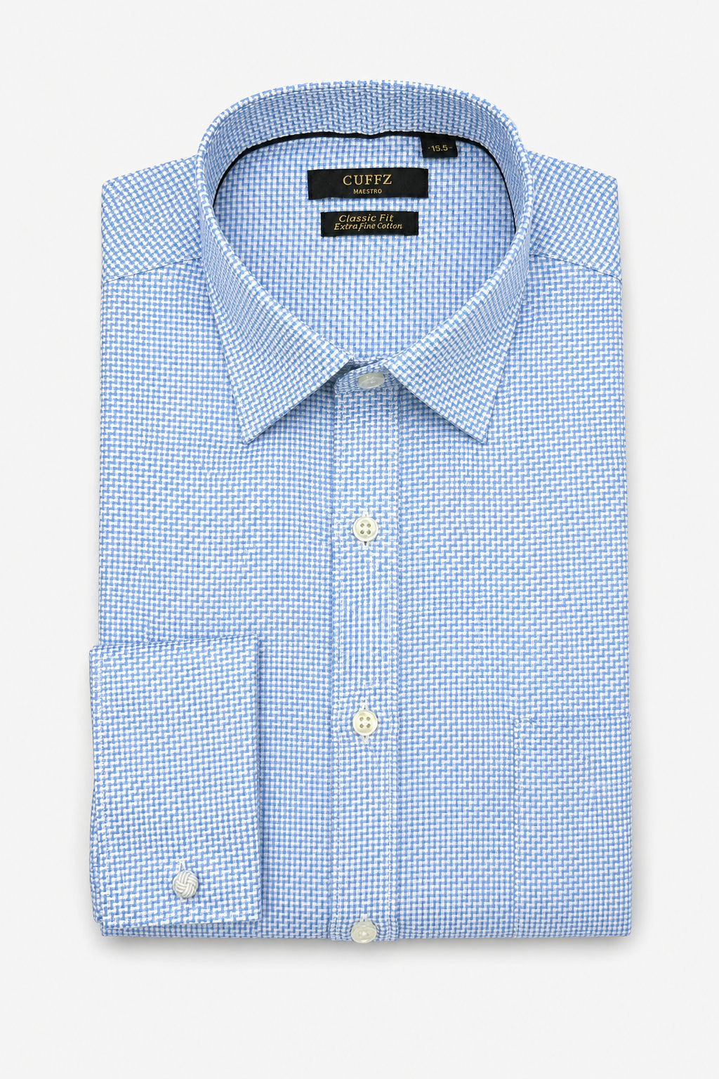 Sky Blue Check French Cuffs Dress Shirt in Egyptian Giza Cotton