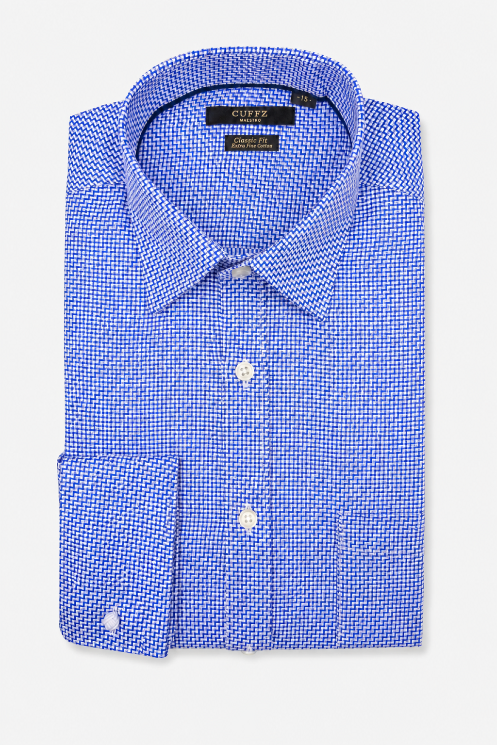 Royal Blue Micro Zigzag French Cuffs Dress Shirt in Egyptian Giza Cotton