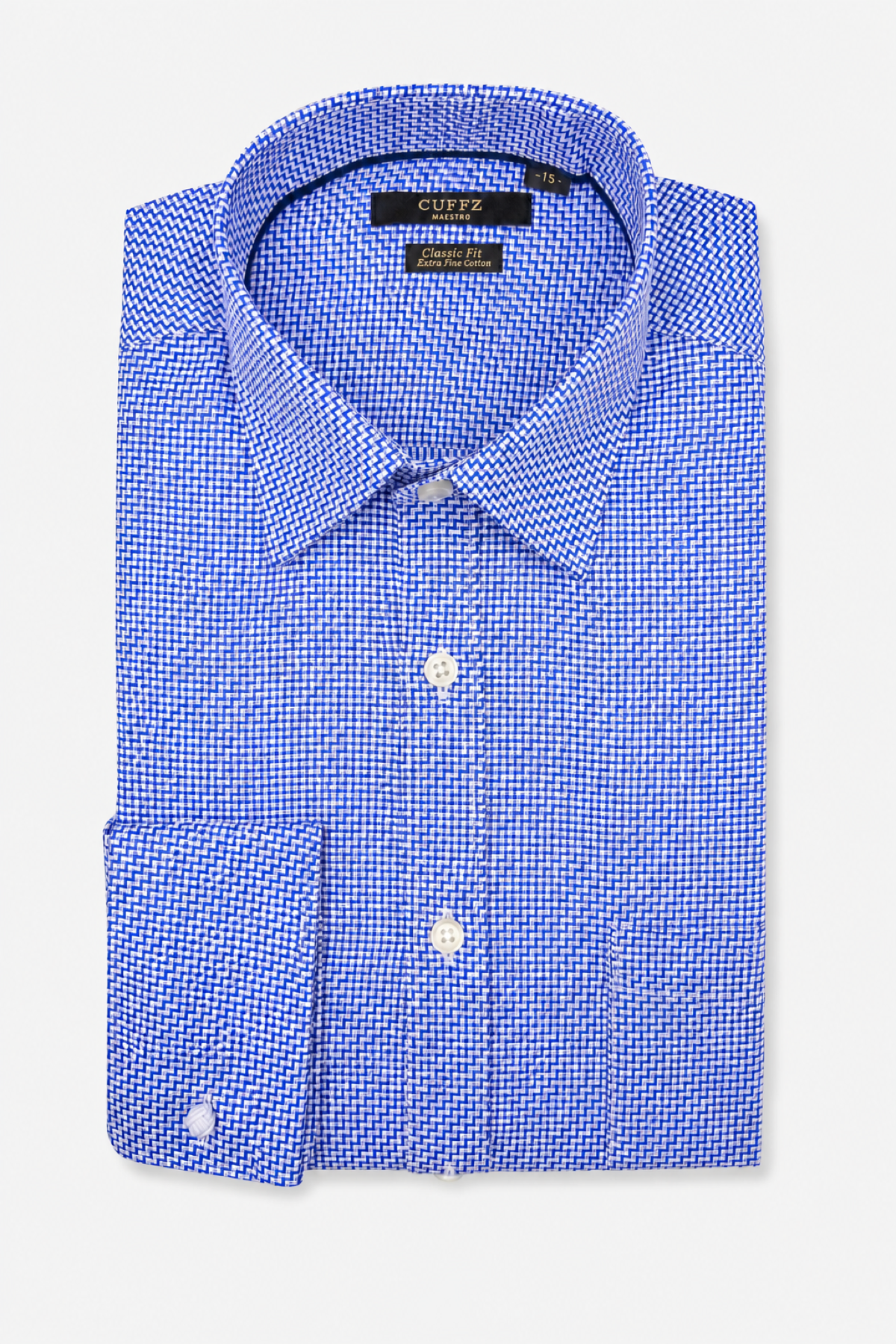Royal Blue Micro Zigzag French Cuffs Dress Shirt in Egyptian Giza Cott – Cuffz