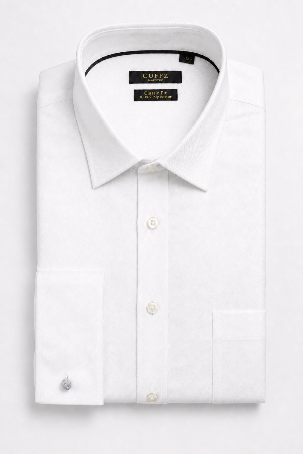White Twill French Cuffs Dress Shirt in Egyptian Giza Cotton