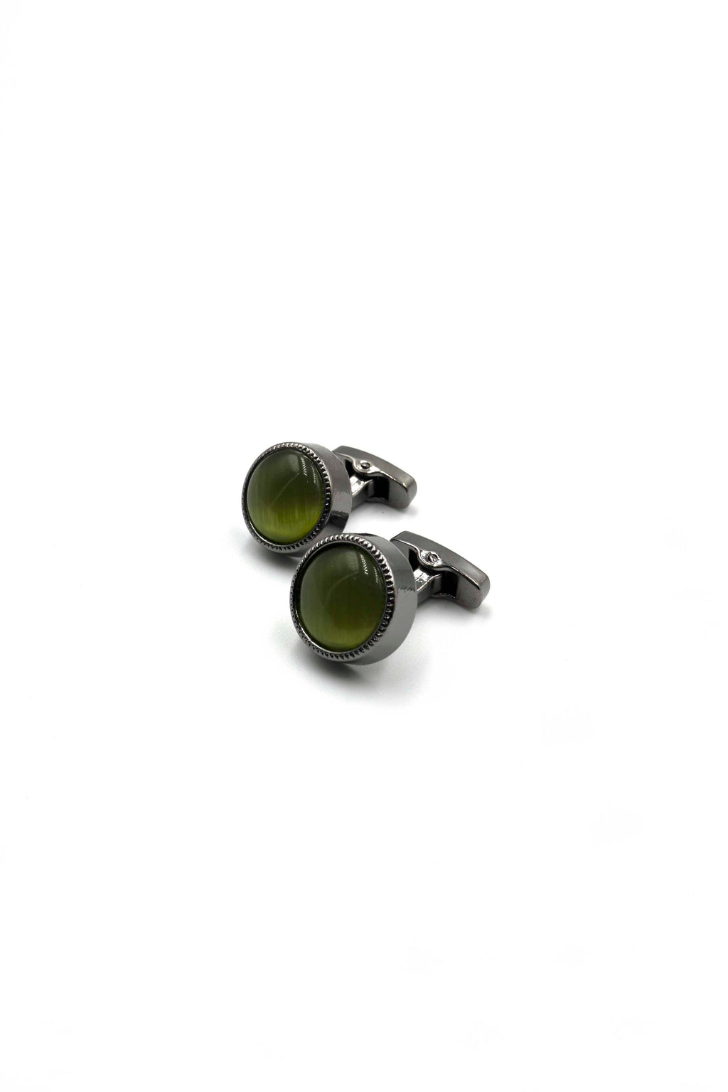 Round Gunmetal Cufflinks with Dark Green Onyx