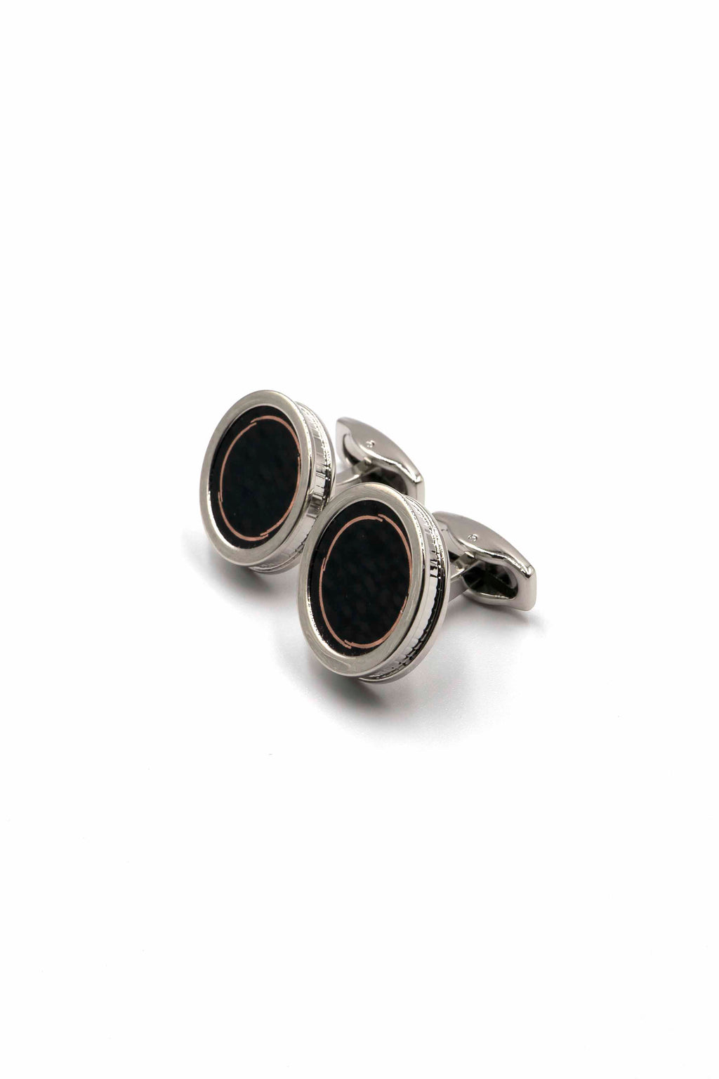 Round Silver Cufflinks with Black Onyx