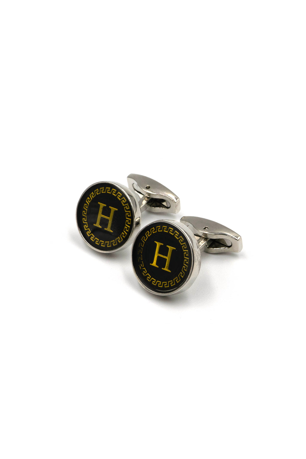 Black Onyx Alphabet Cufflinks : Letter H