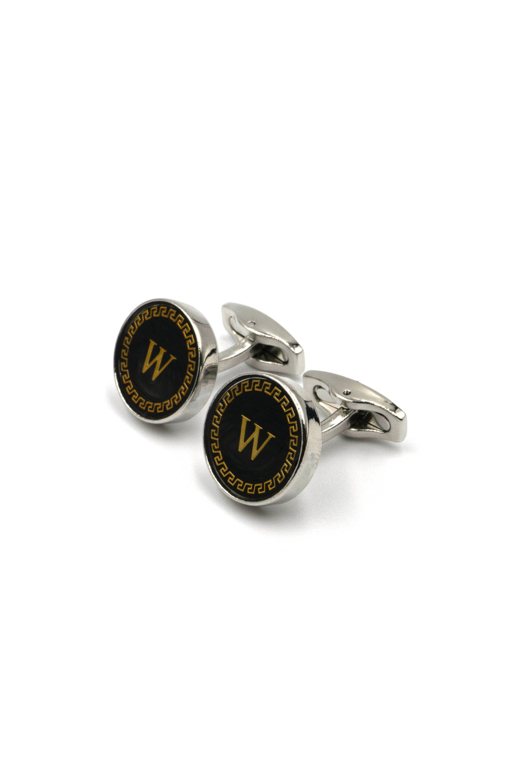 Black Onyx Alphabet Cufflinks : Letter W