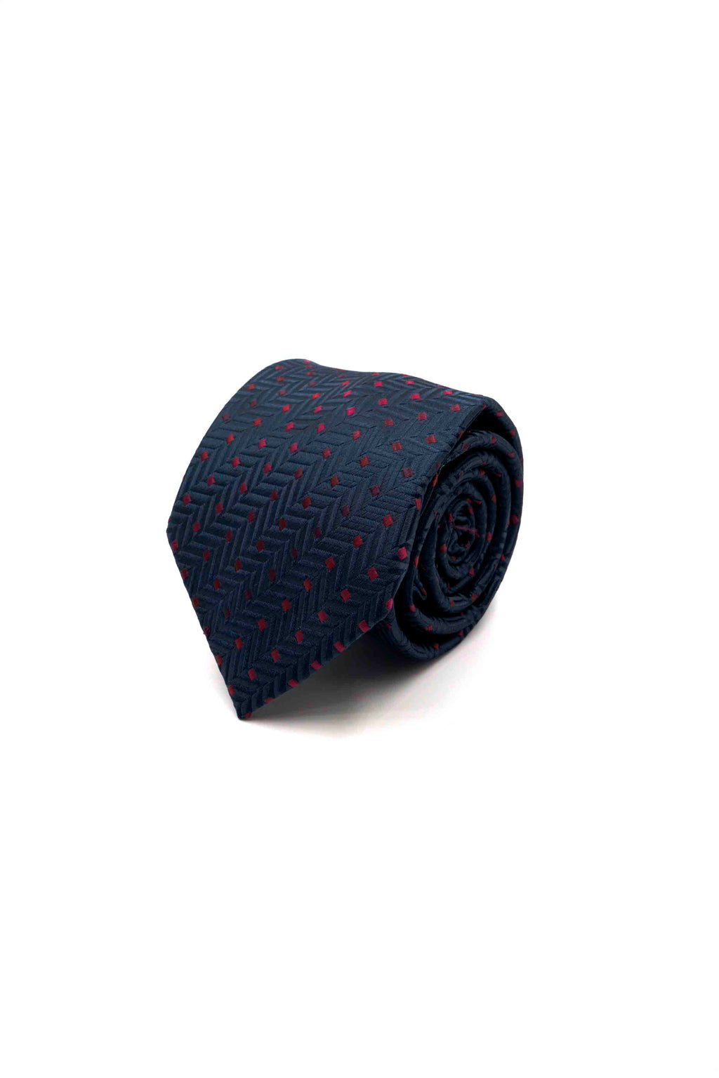 Dark Navy Necktie with Maroon Diamond Motifs