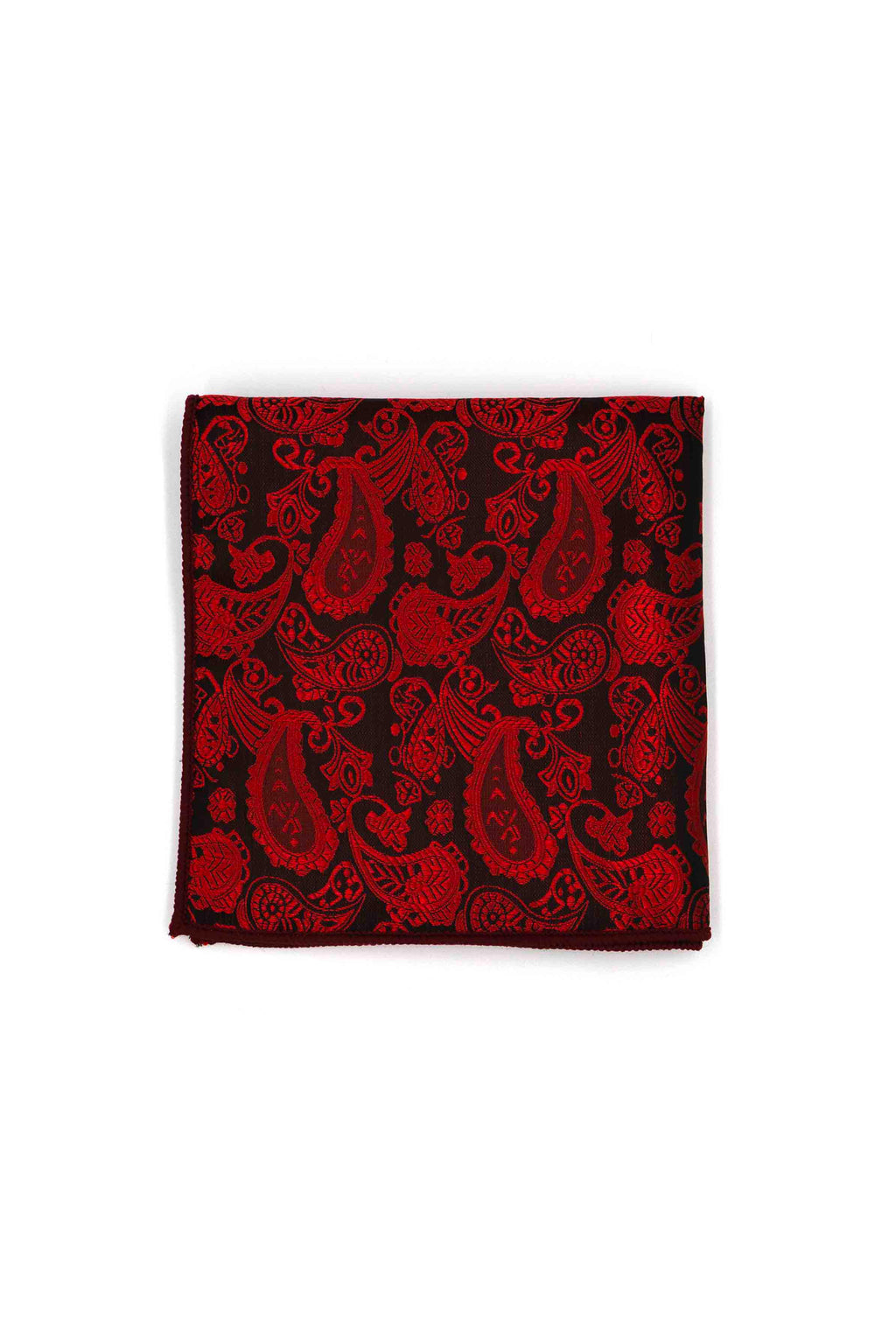 Deep Dark Maroon and Red Paisley Motif Pocket Square