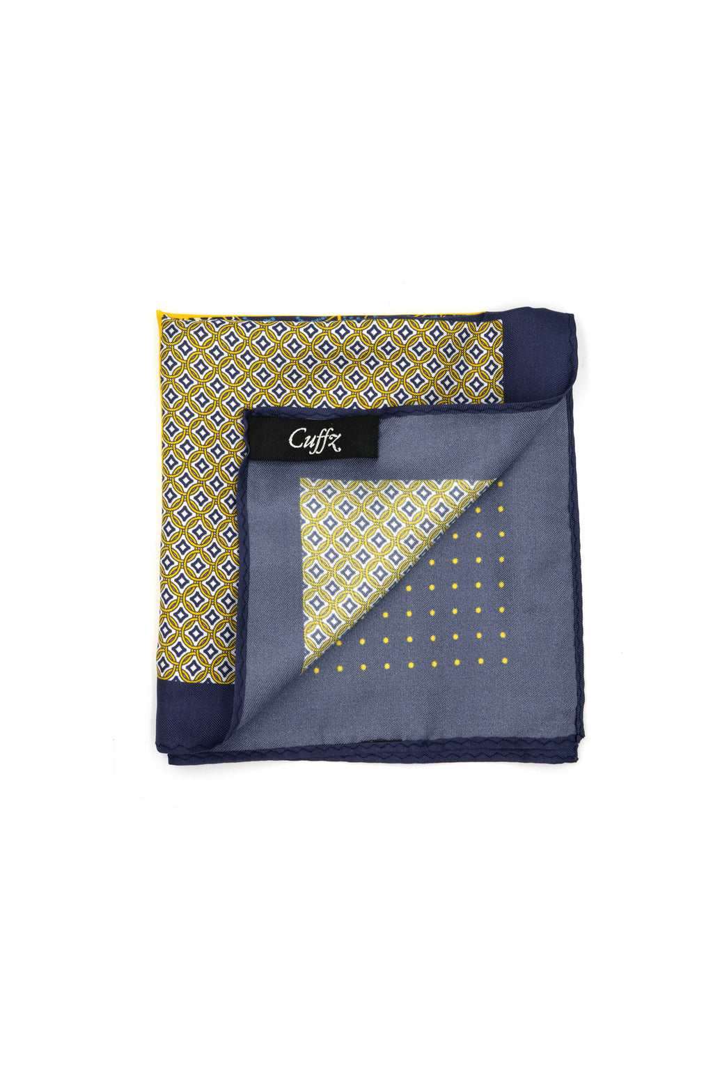 Navy Blue & Yellow Quadrant Motifs Pocket Square