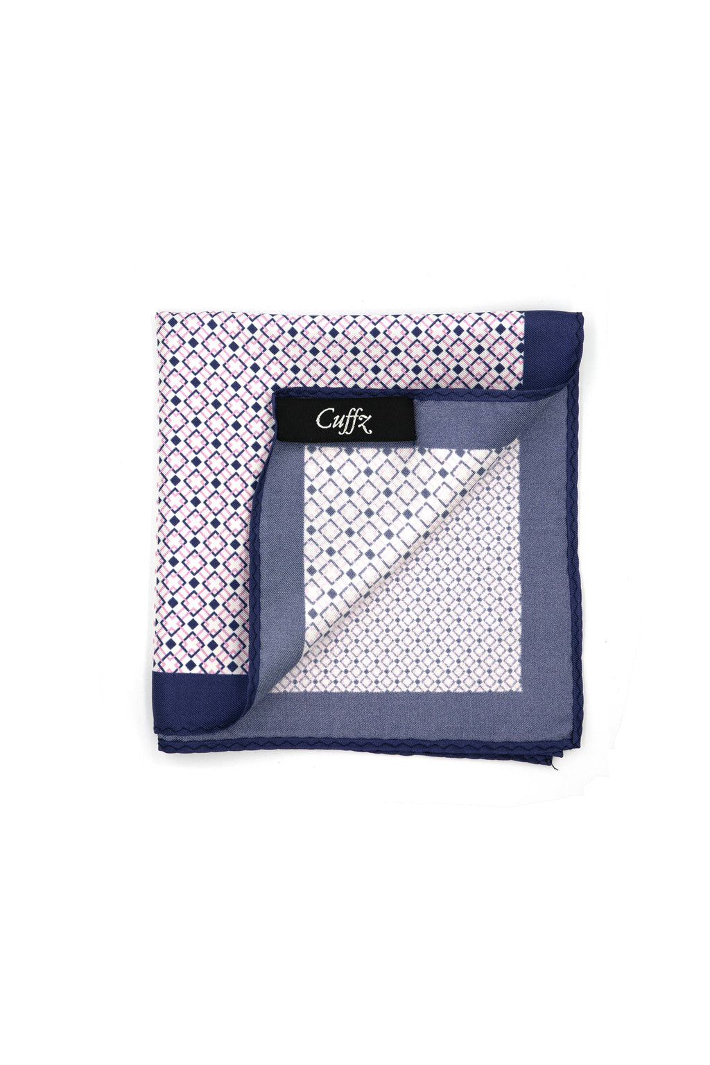 Navy Blue & Pink Quadrant Motifs Pocket Square