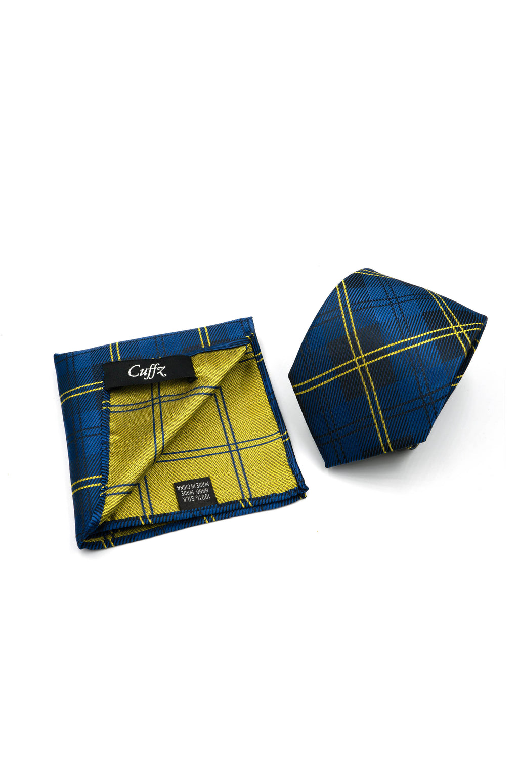 Blue with Yellow Line Necktie and Pocket Square set