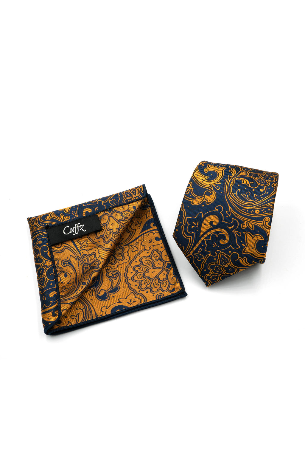 Dark Navy with Golden Motifs Necktie and Pocket Square Set