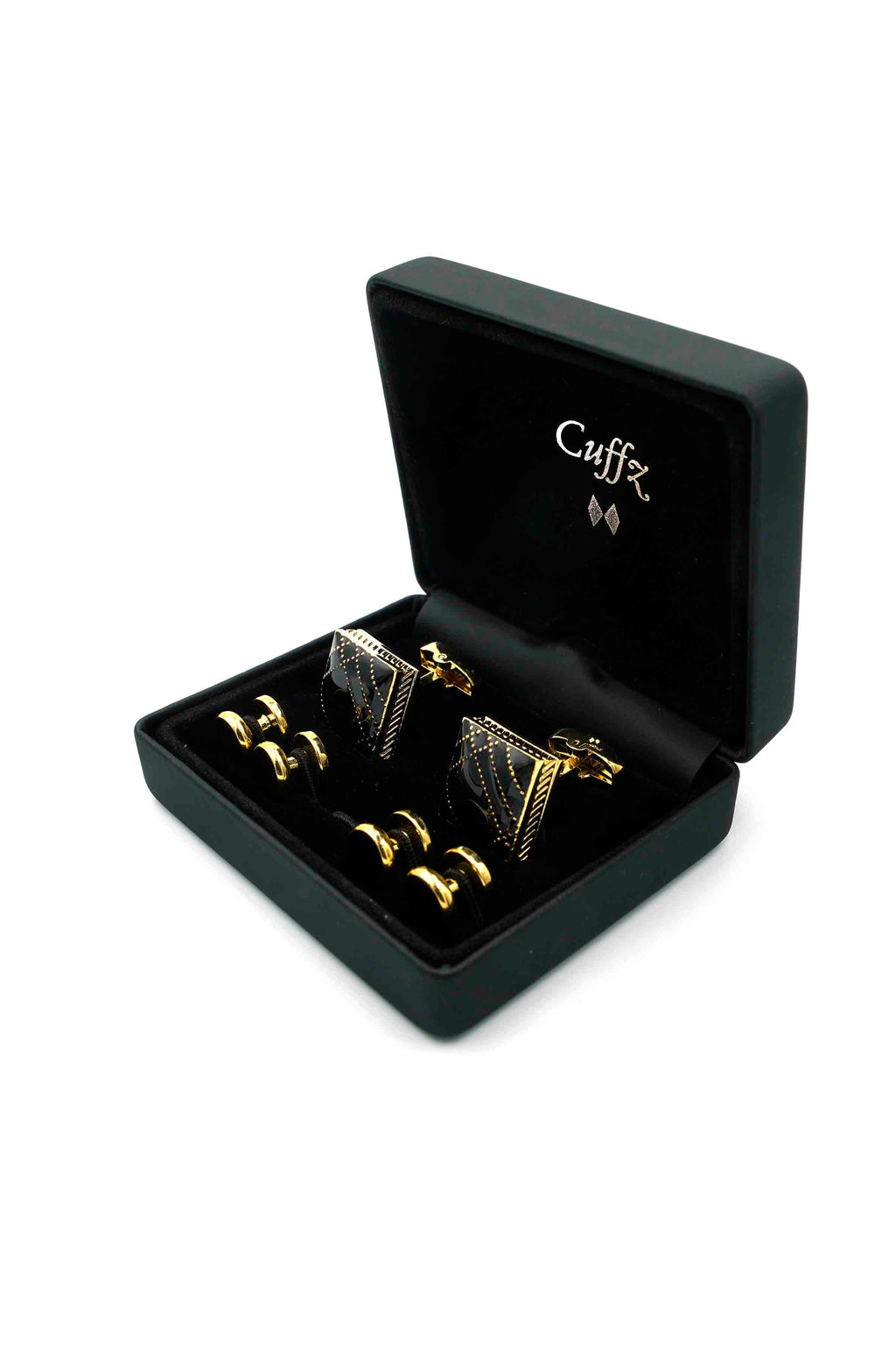 Square Black and Gold Cufflinks and Studs Set
