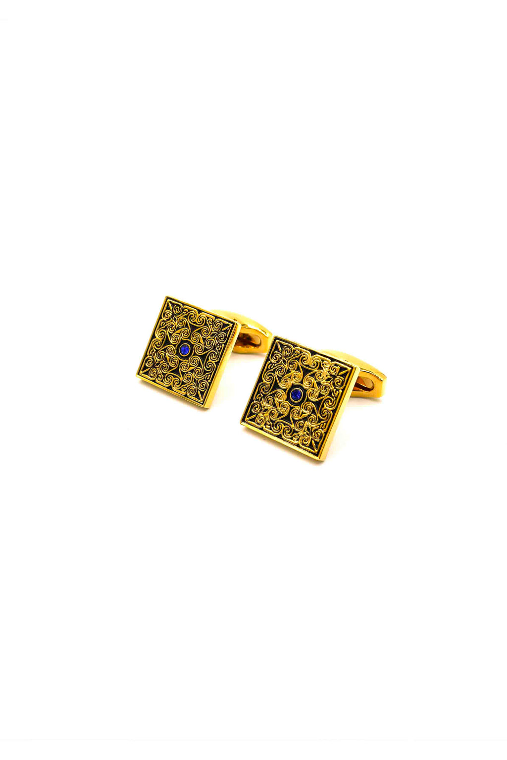 Square Black and Gold Motif Cufflinks with Diamante