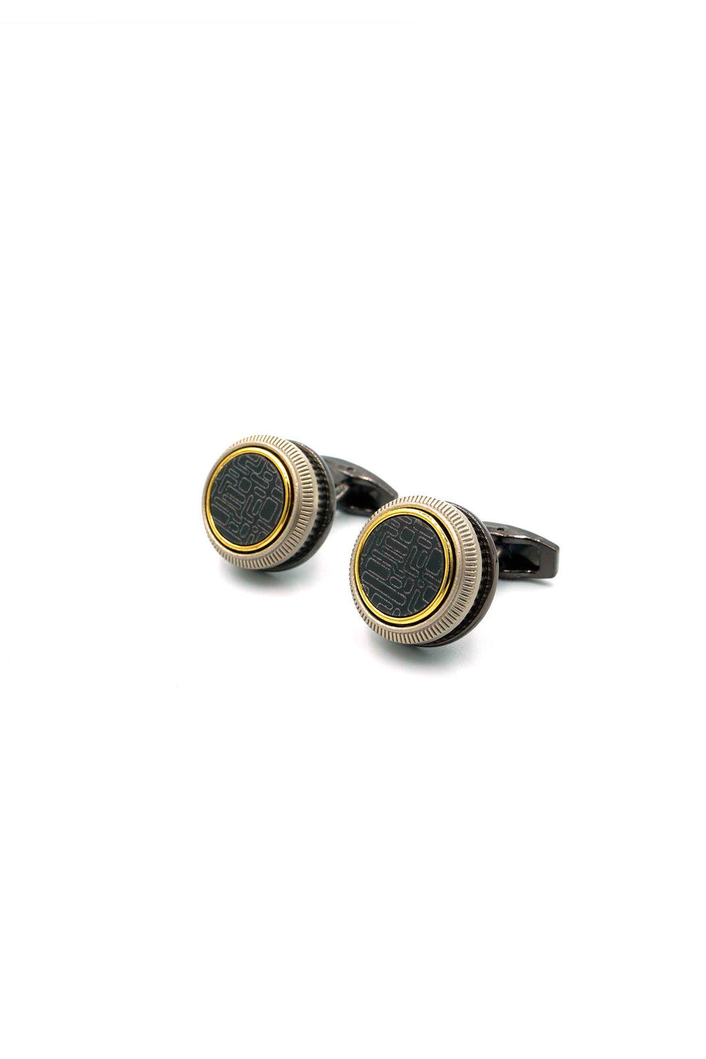 Allure Black and Gold Round Cufflinks