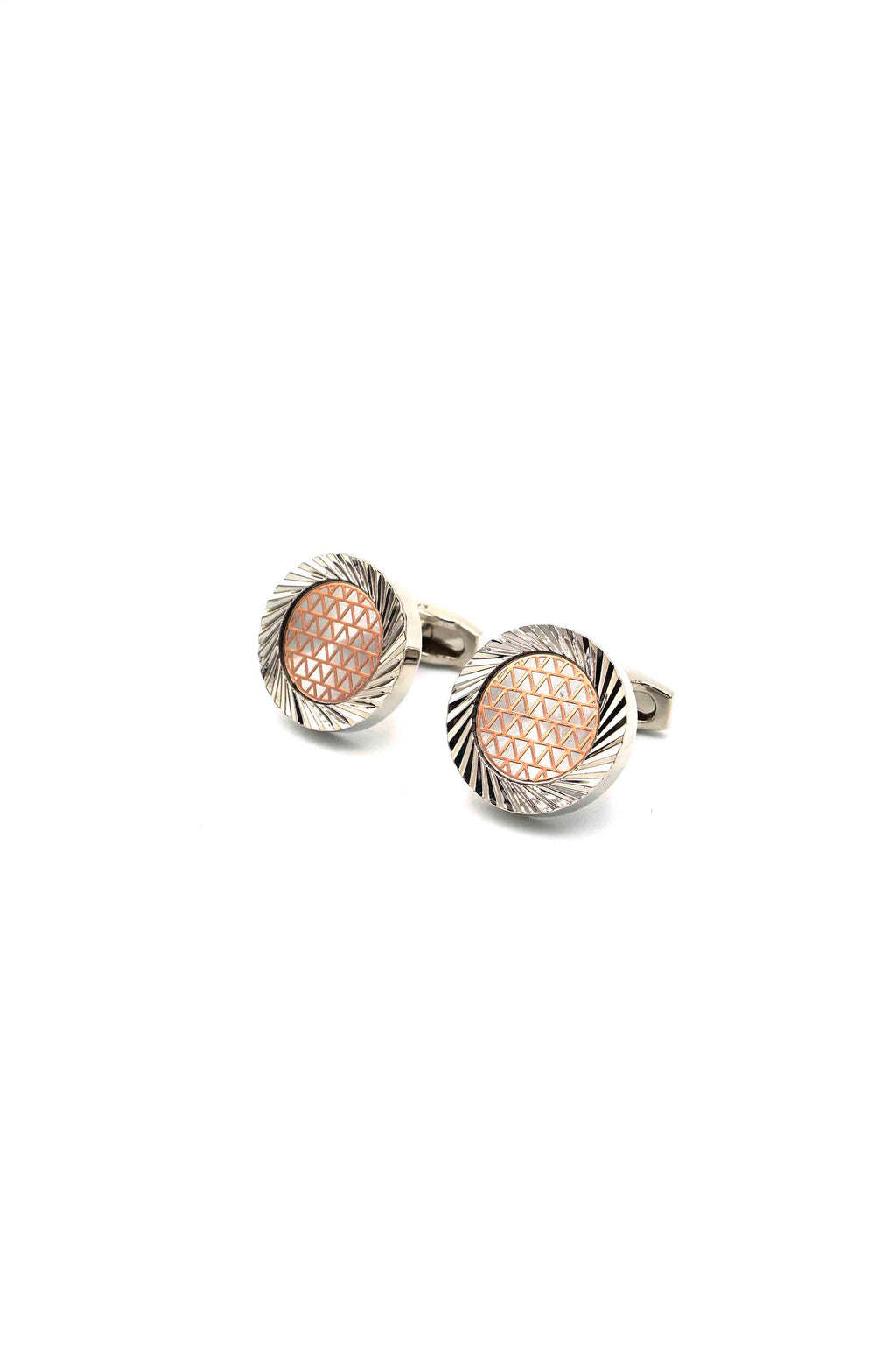 Silver Ridged Round Cufflinks with Affinity Tile Pattern
