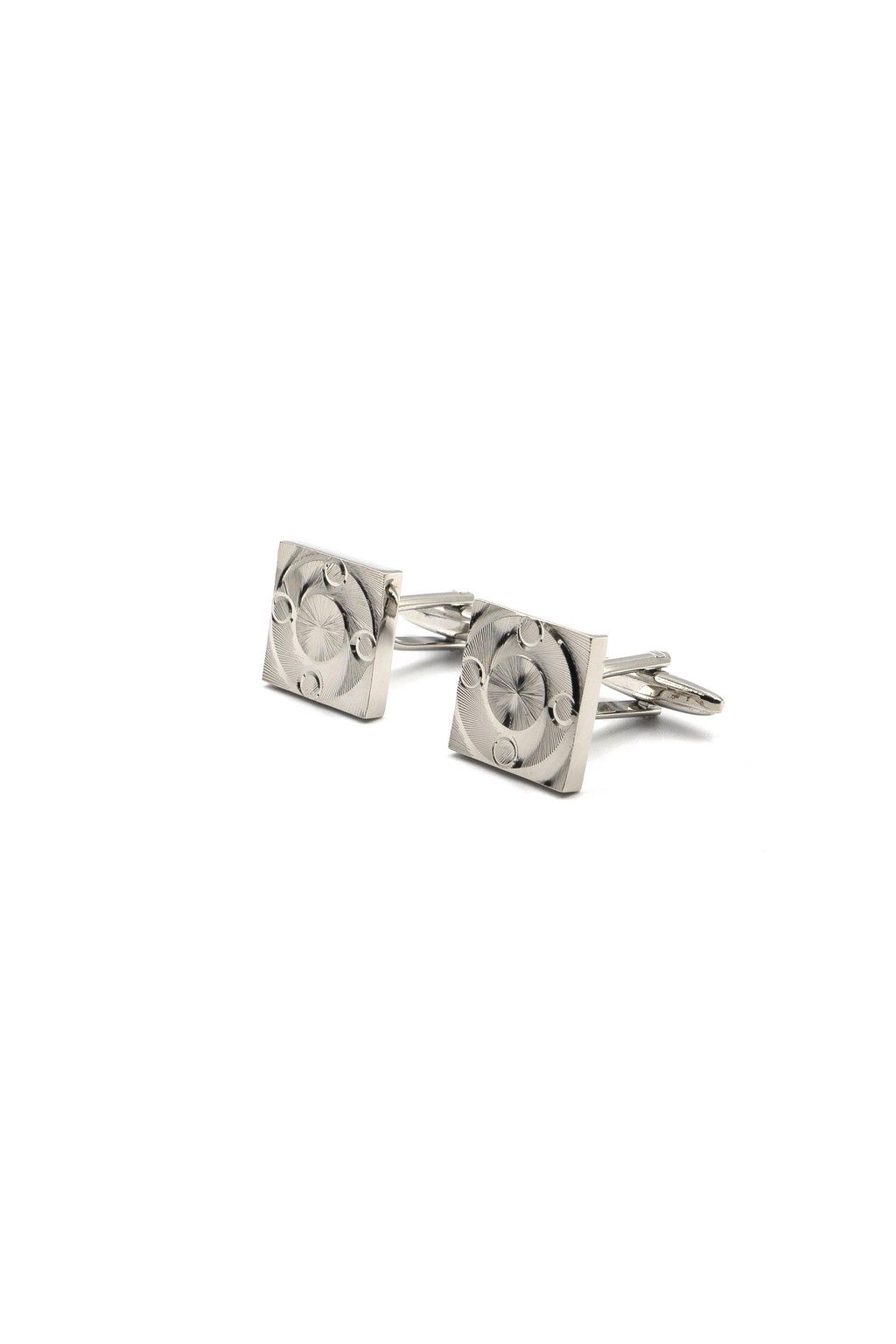 Classic Silver Square Cufflinks with Circular Engraving - Cuffz