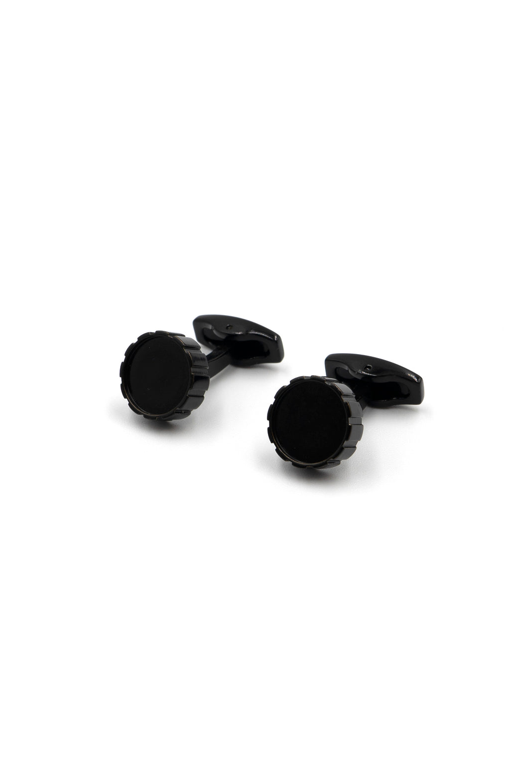Classic Round Ridged Black Cufflink