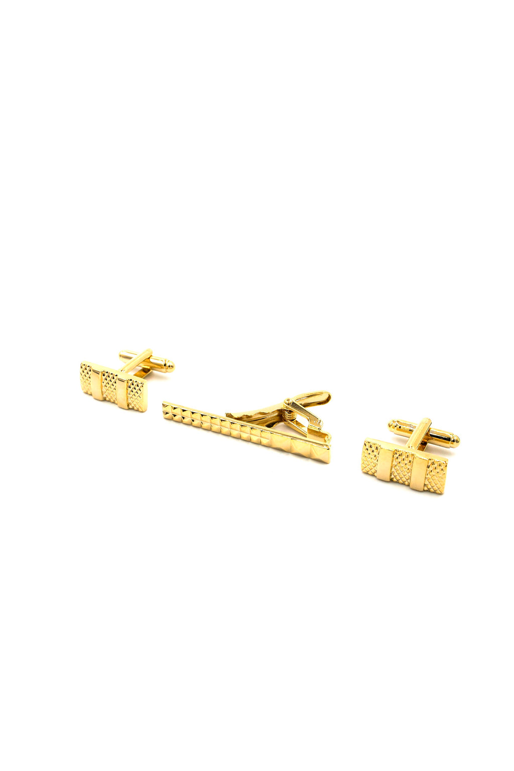 Gold Rectangular Cufflinks and Tie Clip Set