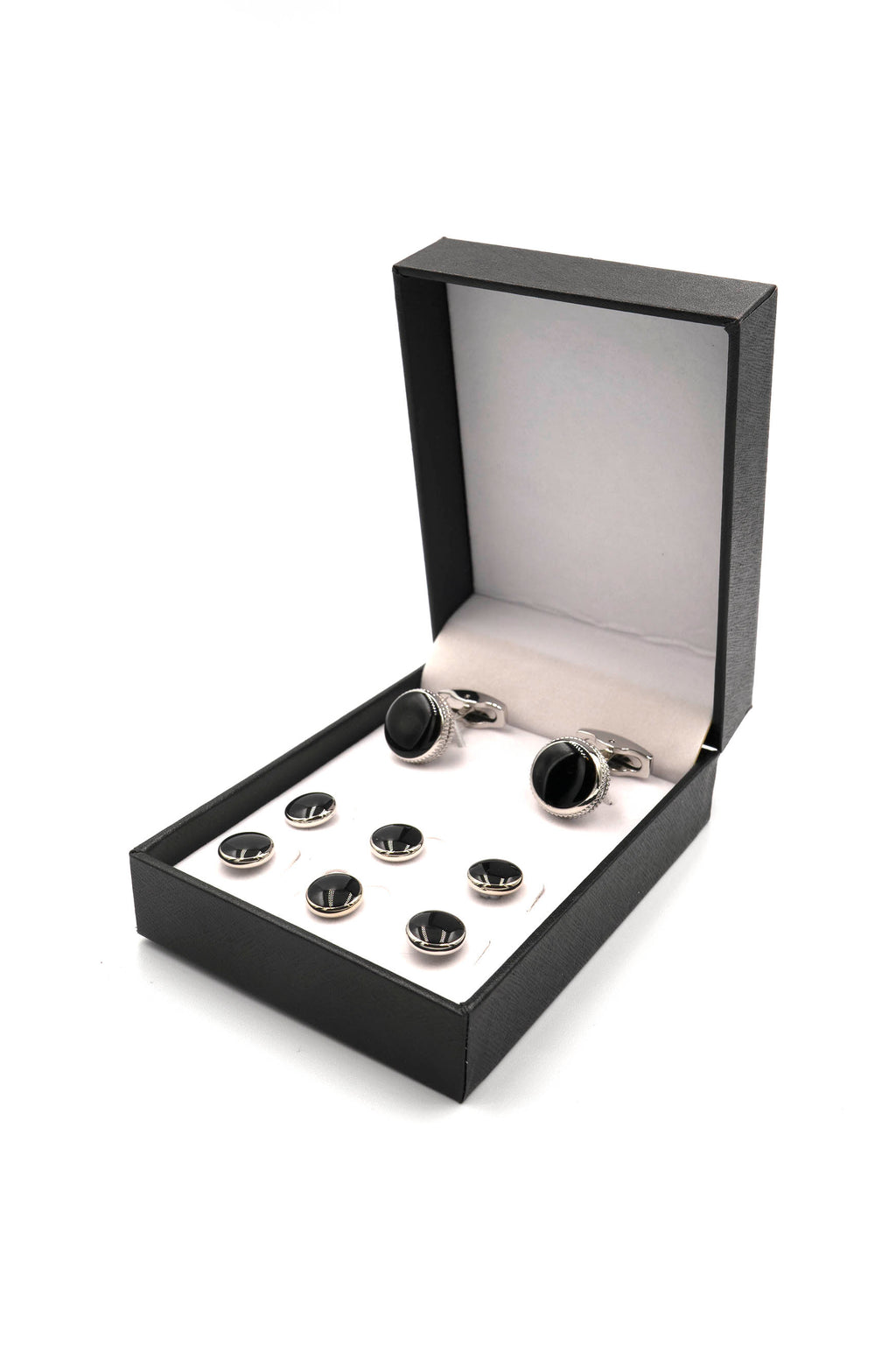 Black Onyx Silver Ridged Stud Set