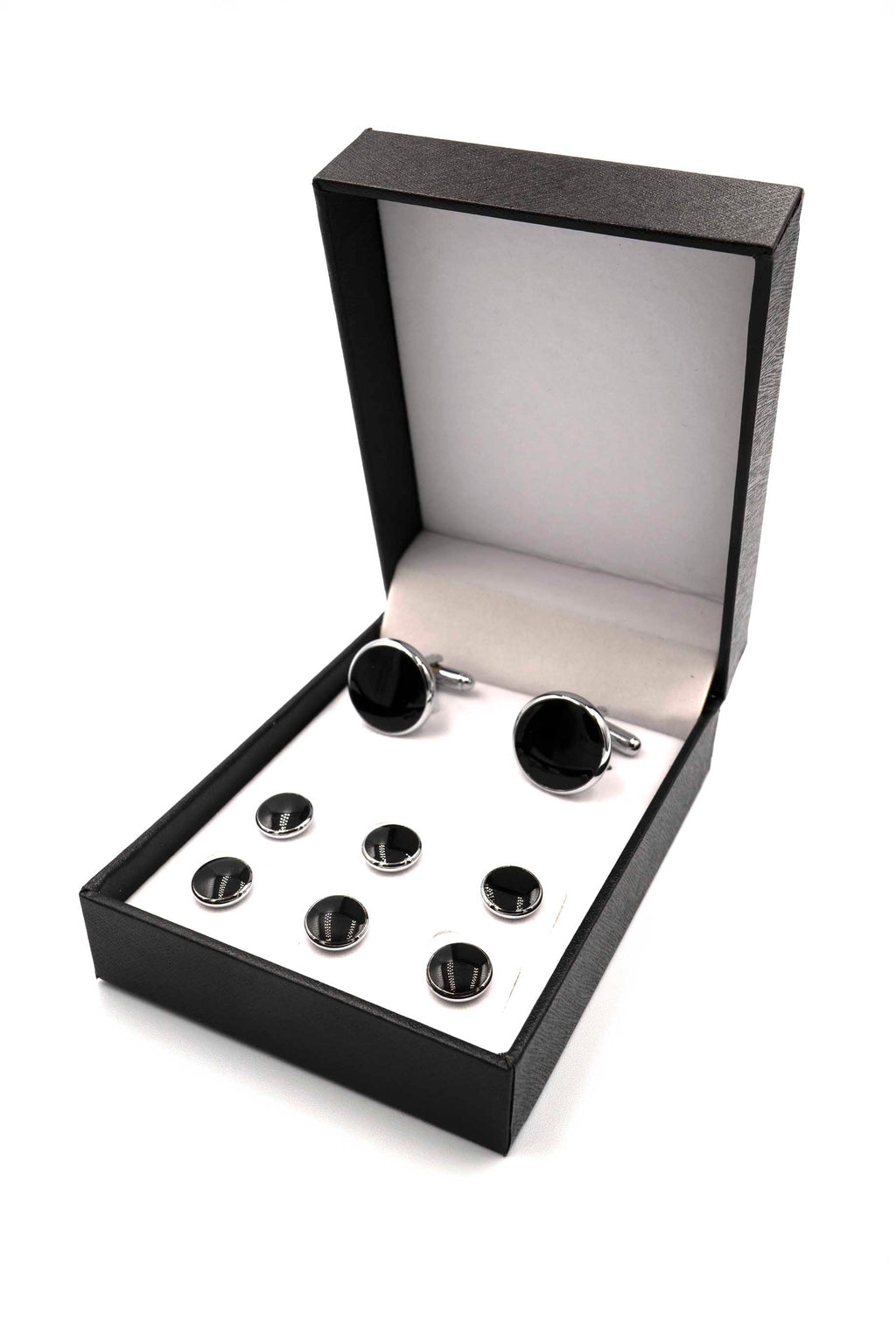 Black Round Onyx Silver Stud Set