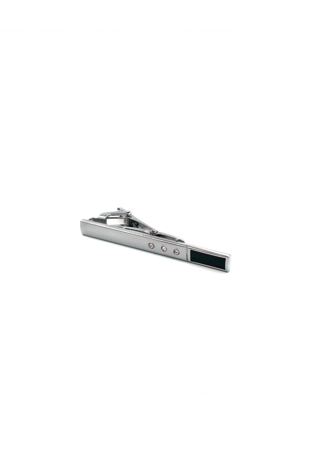 Silver Tie Clip with Black Onyx Tip and Diamantes