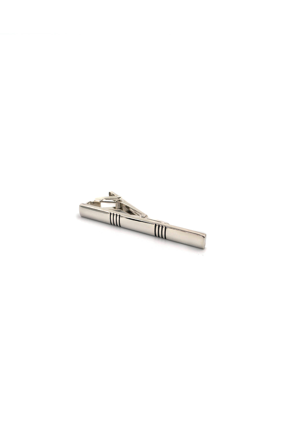 Classic Silver Tie Clip with Etched Stripes