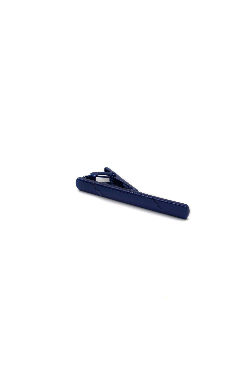 Dark Navy Blue Metallic Tie Clip with Etched Stripes